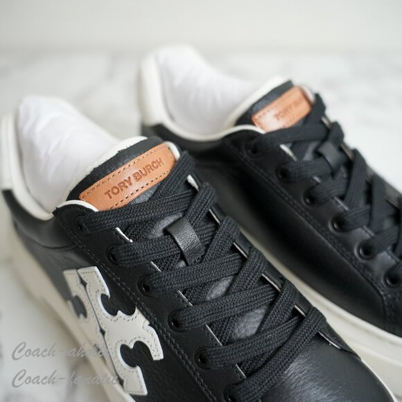 NIB Tory Burch Signature Color Block Platform Leather Sneaker Shoes in Black - Picture 10 of 12